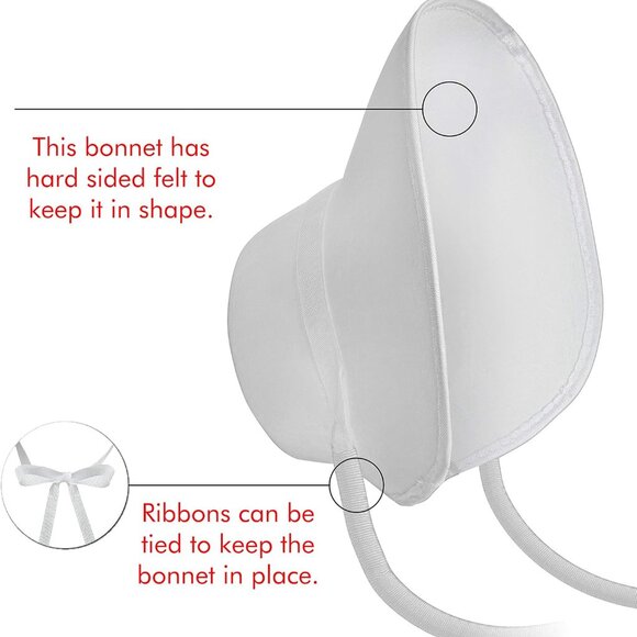 Vintage Old Fashioned Bonnet - White Colonial Pioneer Prairie Felt Sun Hat Costu - Picture 5 of 6